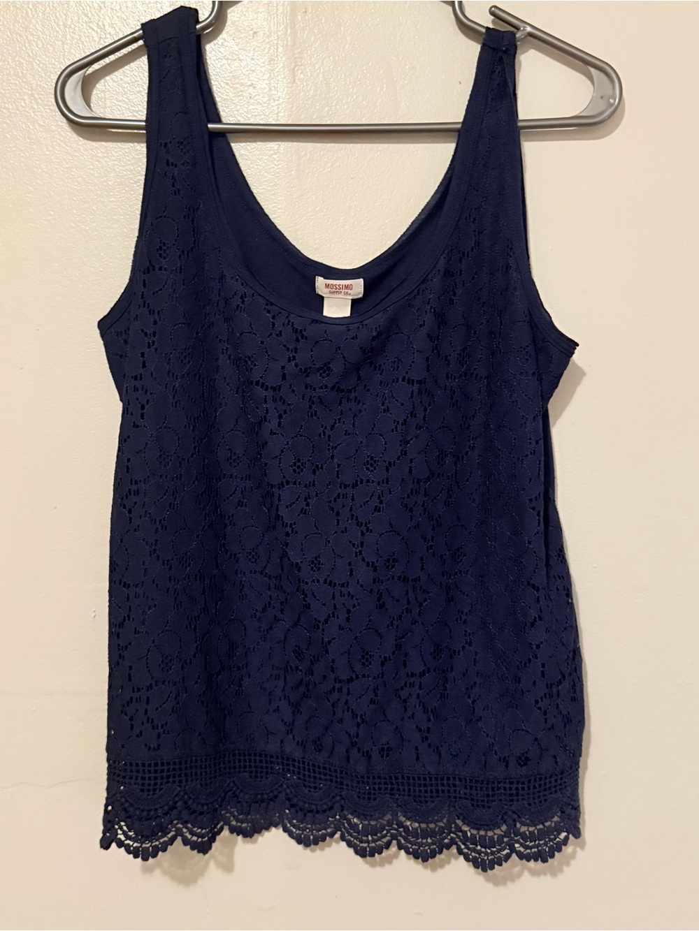 Mossimo Supply Co. Navy Floral Lace Tank with Crochet Hem